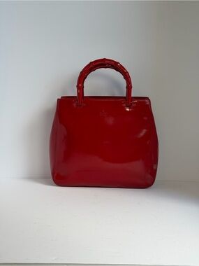 Vintage Gucci Bamboo Glossy Red
Patent Leather Handbag